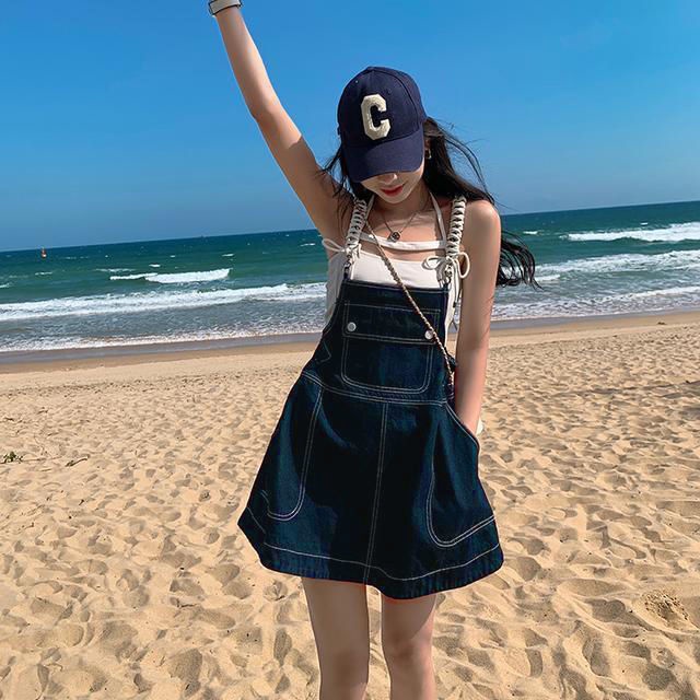 Đầm Denim Dáng Chữ A Lưng Cao Phong Cách Phương Tây Thời Trang Mùa Hè Cho Nữ