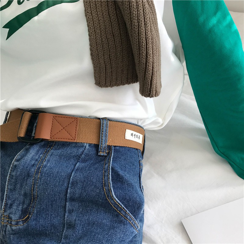 Thắt lưng vải canvas hai khóa cài phong cách Hàn Quốc cho nam và nữ