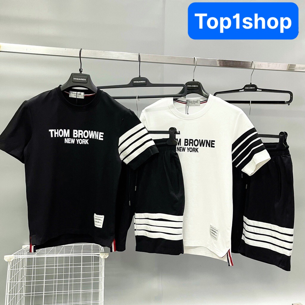 Set Bộ Thể Thao Nam Nữ THOM BROWNE - Áo Thun Tay Lỡ Unisex Form Rộng