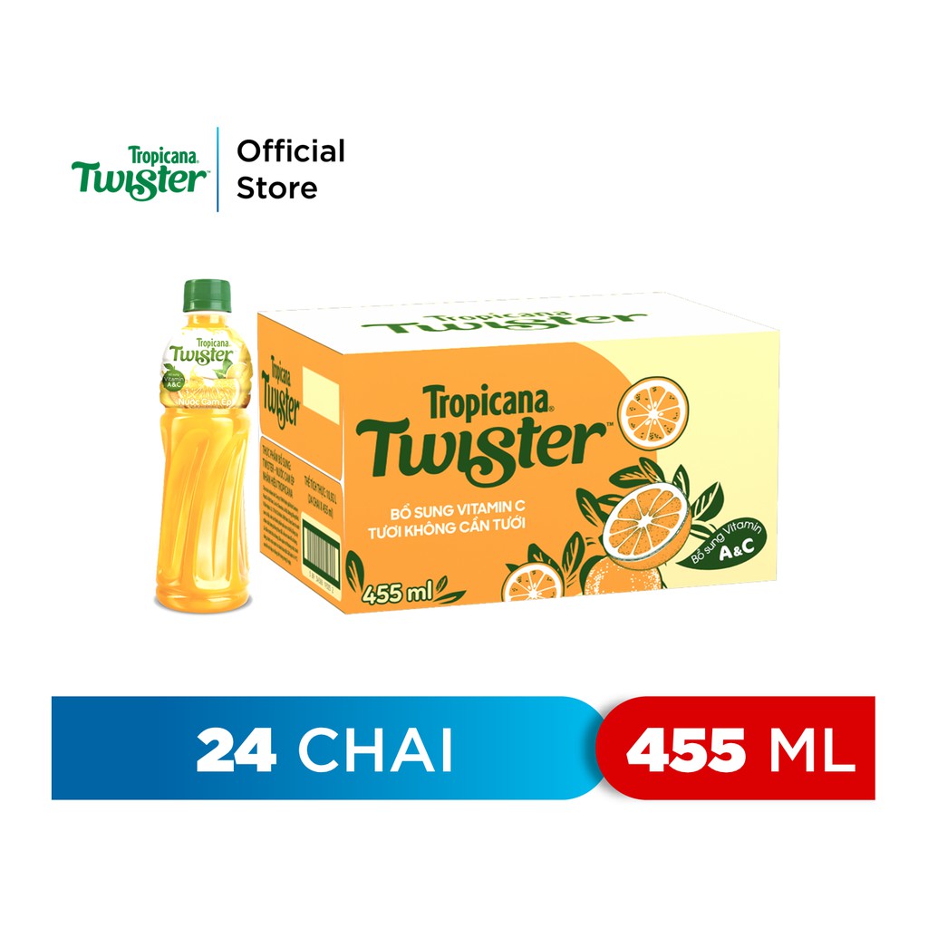 Thùng 24 Chai Nước Trái Cây Twister Cam (455ml/Chai)