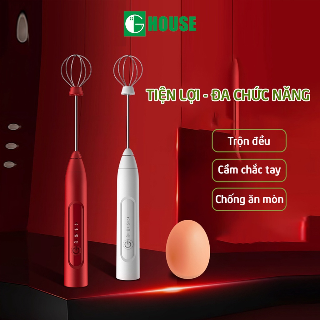 [Mã LIFE1003NW giảm 10% đơn 200K] Máy Đánh Trứng Cầm Tay Mini, Máy Tạo Bọt Cà Phê GHOUSE MDT002