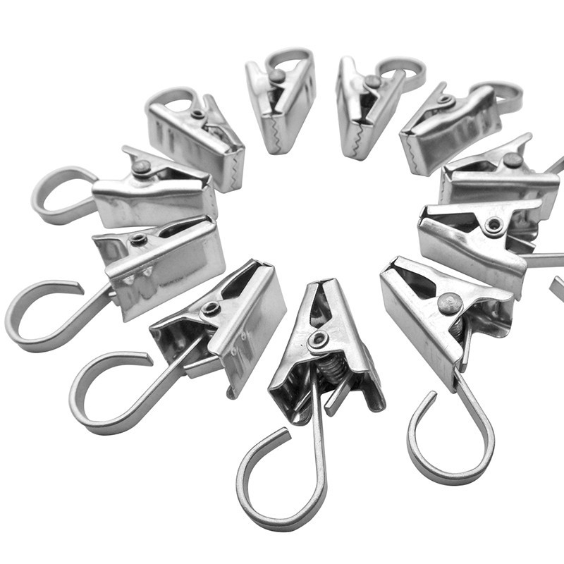 10 móc kẹp treo rèm trong nhà tắm dài 18.3mm màu bạc