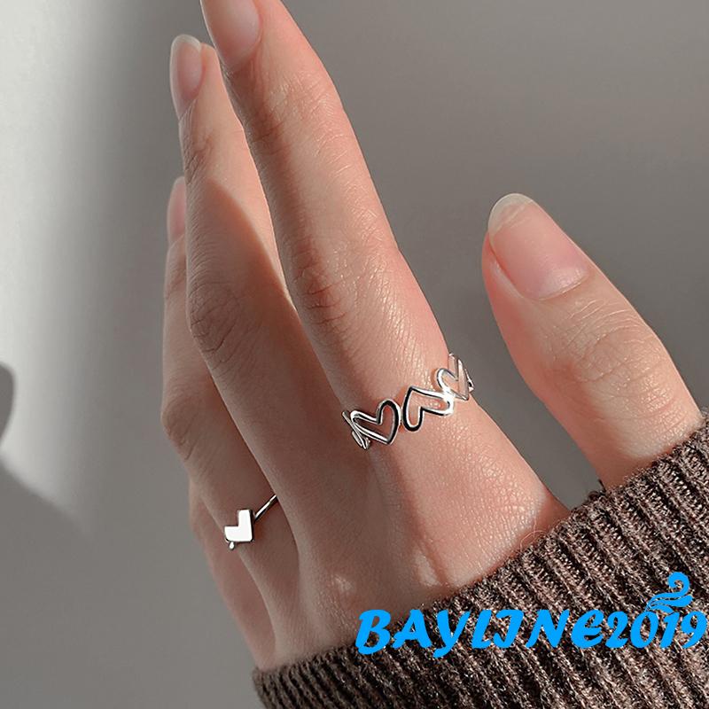 Set 2 nhẫn dạng hở điều chỉnh được kích thước trang trí trái tim thời trang dành cho nữ