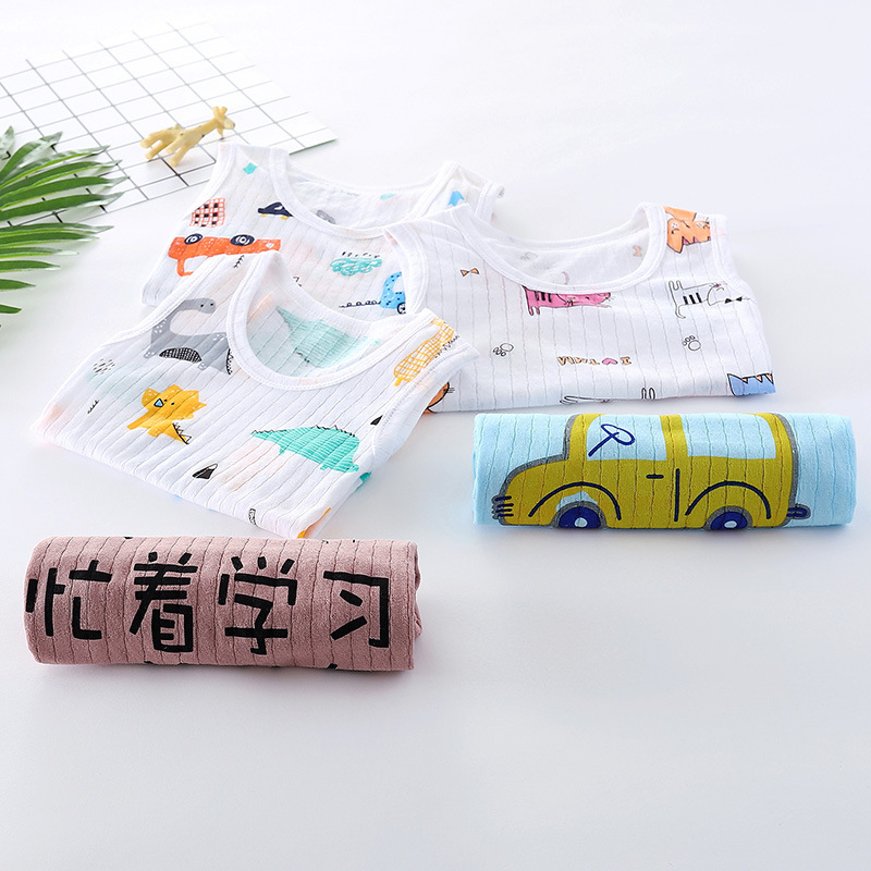 Áo Ba Lỗ Vải Cotton Phối Lưới In Hoạt Hình Khủng Long Thân Thiện Với Da Cho Bé Trai