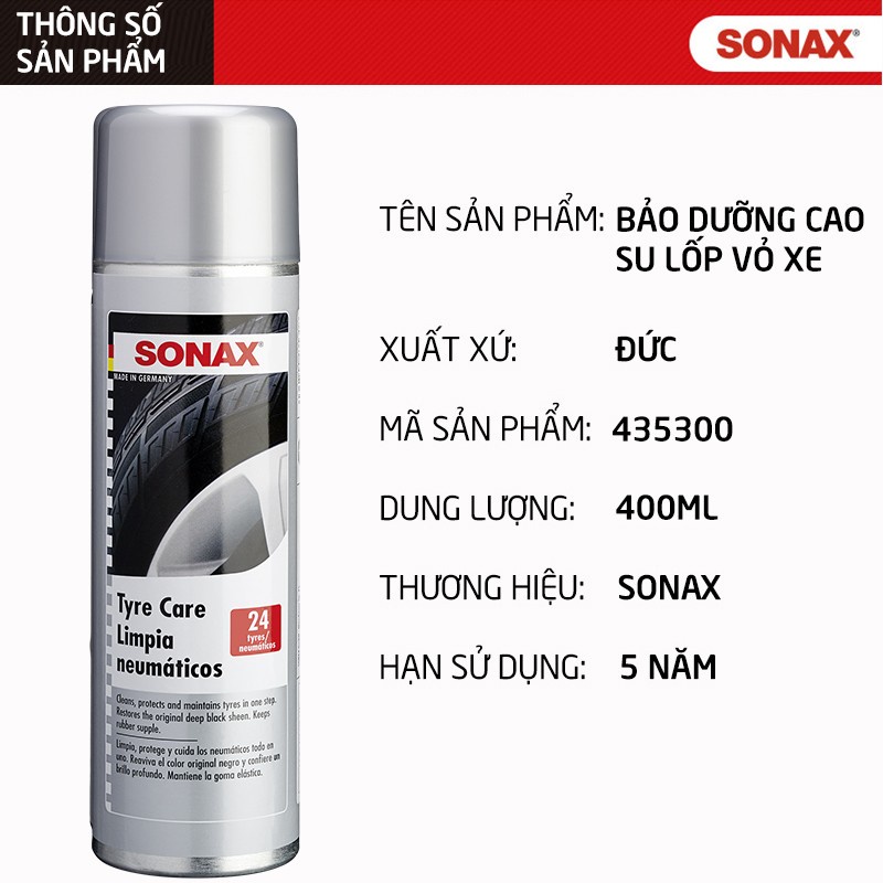 SONAX Tyre Care 435300 - Bọt chăm sóc và làm sạch lốp xe 400ml