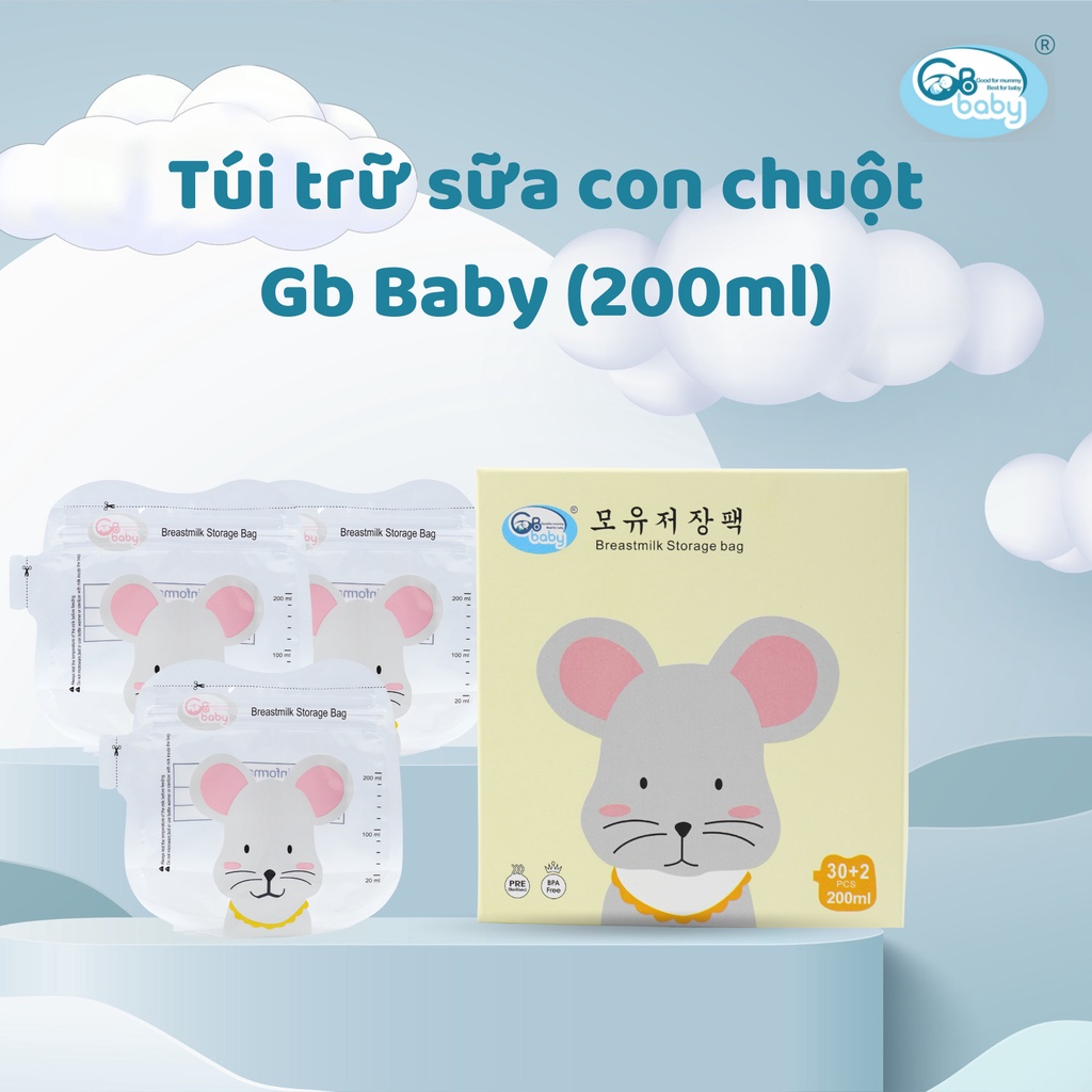 Túi trữ sữa hình Chuột GB-Baby 200ml 1 hộp 30 túi Tặng 2 túi