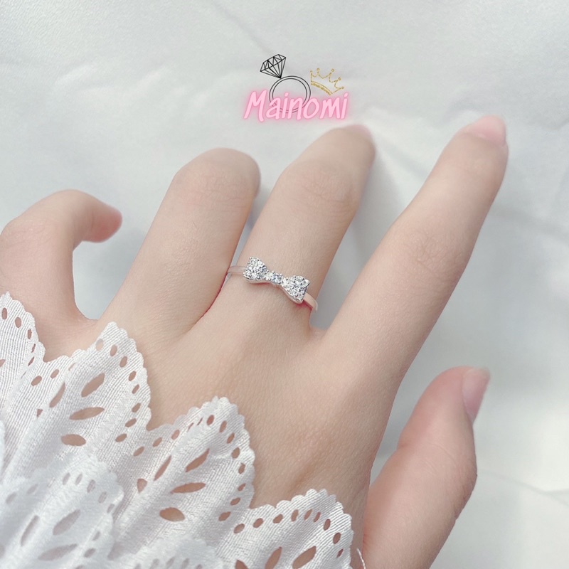 Nhẫn nữ bạc ta. Nhẫn nơ phồng đính đá nhỏ xinh xắn thời trang Mainomi Shop Bạc Xinh