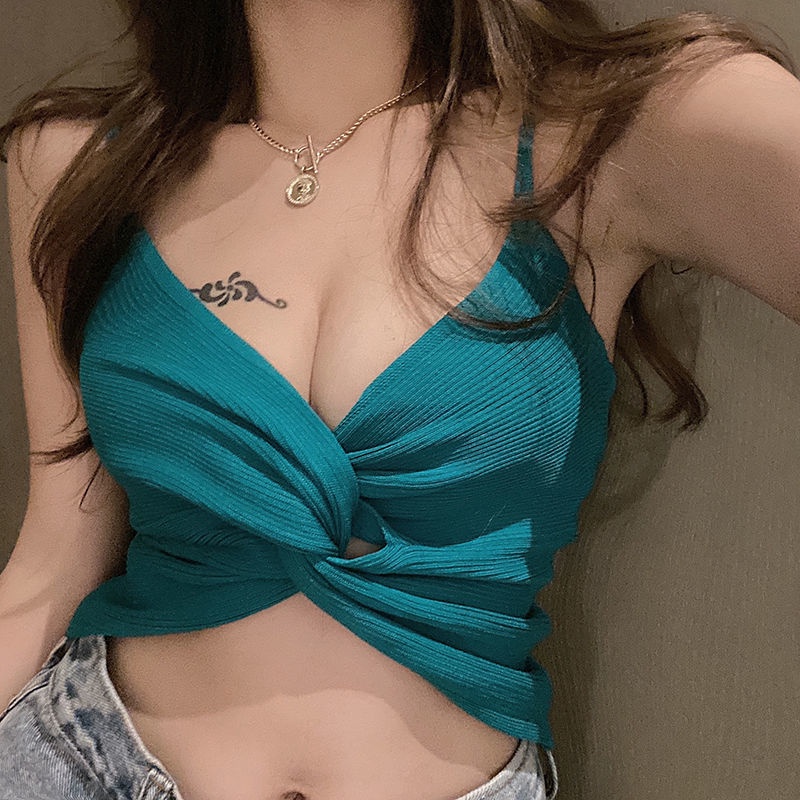 Áo dệt kim COZOKC hai dây cổ chữ V xẻ sâu thời trang quyến rũ cho nữ