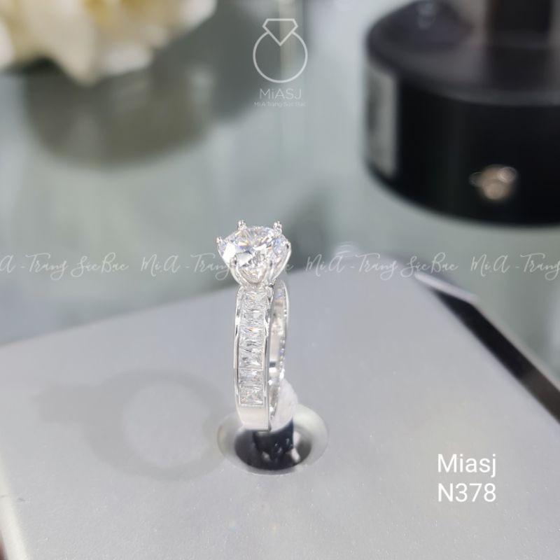 Nhẫn nữ Bạc Ý S925 kiểu xoàng hột cao kết đá Cz cao cấp lấp lán N378 | MiASJ Mi.A Trang sức bạc