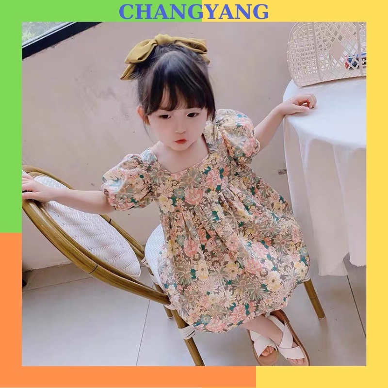 Váy trẻ em, đầm cho bé hai dây hoạ tiết chất liệu thô cotton hoa nhí thoáng mát, thấm hút mồ hôi