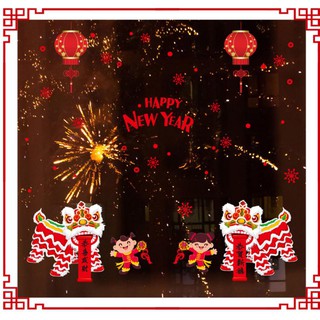 Decal dán tết trang trí đón mừng năm mới 2020 - múa lân SK9254