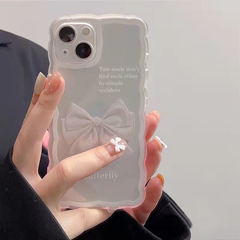 Ốp Điện Thoại Trong Suốt In Hình Nơ Và Cạnh Trắng Cho IPhone 12 13 11 Pro Max X Xs Max Xr 7 8 Plus