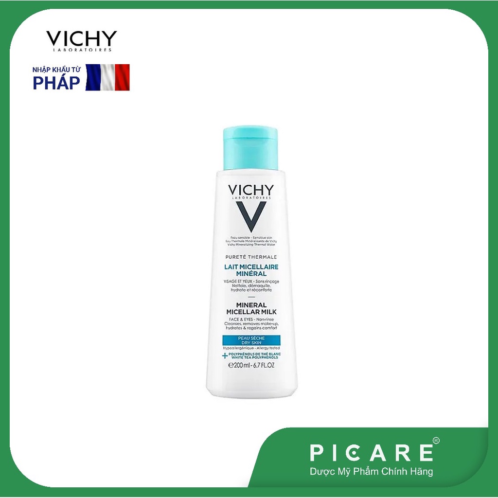 Sữa Tẩy Trang Giàu Khoáng Cho Da Khô Nhạy Cảm Vichy Pureté Thermale Mineral Micellar Milk For Dry Skin 200ml