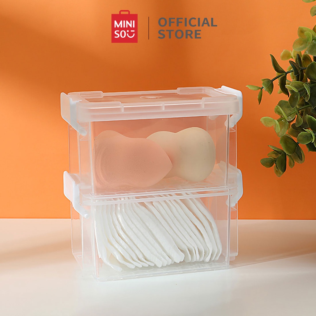 Hộp đựng đồ, hộp lưu trữ Miniso hai lớp có khóa bên ngoài, size nhỏ
