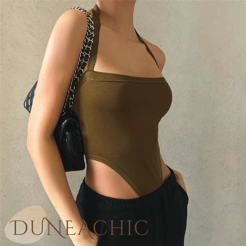 DUNEA Áo liền quần ôm dáng hở lưng màu trơn thời trang quyến rũ dành cho nữ