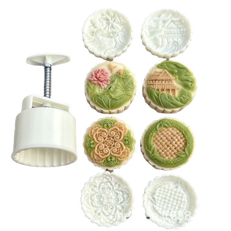 Khuôn trung thu lò xo 4 mặt hoa sen mẫu mới 2022