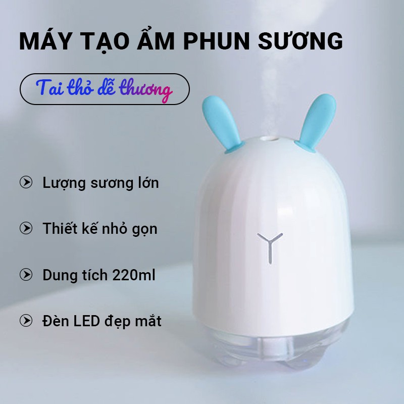 Máy tạo ẩm phun sương tai thỏ Cát Thái CNDB lượng sương phun ra lớn dung tích 220ml có đèn LED đẹp mắt yên tĩnh không ồn