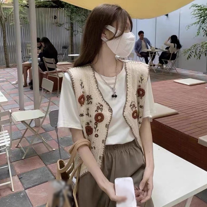 Ivy Áo Khoác Cardigan Đan Móc Dáng Ngắn Phía Trước Họa Tiết Hoa Mùa Hè Cho Nữ