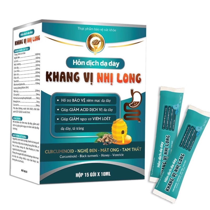 Hỗn dịch dạ dày Khang Vị Nhị Long – giúp bảo vệ dạ dày, giảm nguy cơ viêm loét dạ dày, tá tràng hộp 15 gói