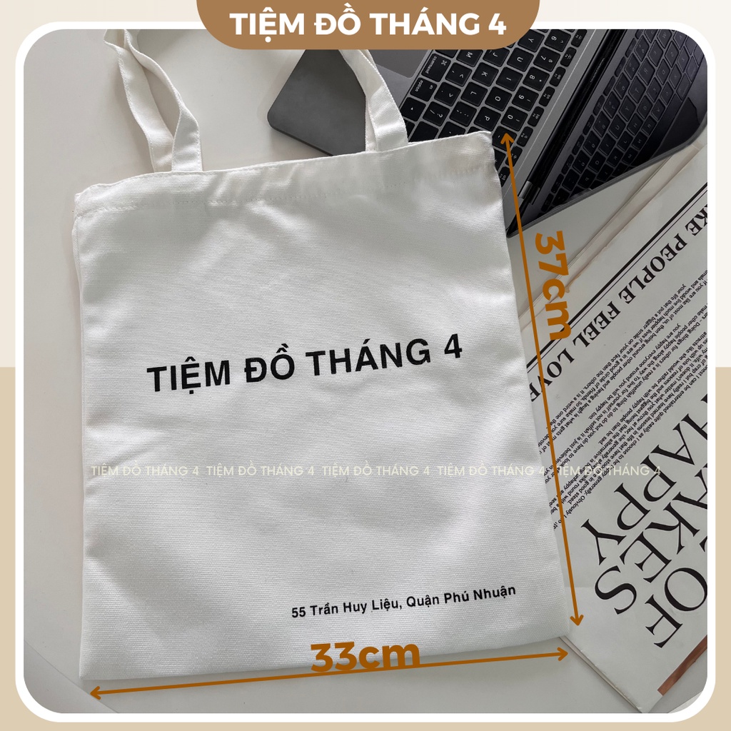 Túi Tote Canvas TIỆM ĐỒ THÁNG 4 Túi Đeo Vai Thời Trang Phong Cách Hàn Quốc Màu Đen/Trắng TÚI TOTE F250121