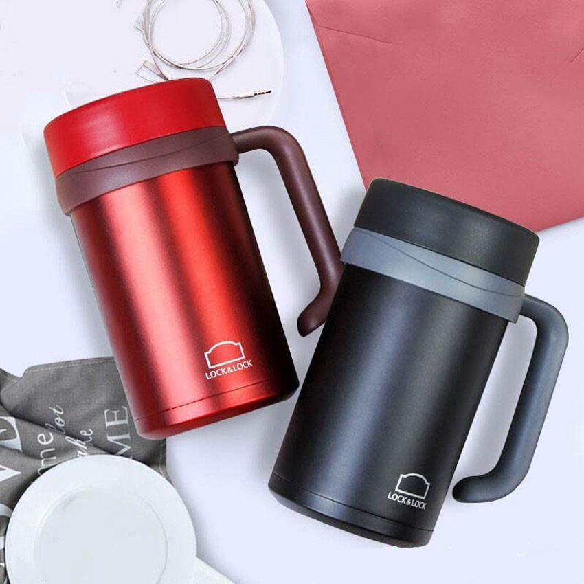 Ly giữ nhiệt Lock&amp;Lock 500ml có tay cầm New Basic Table LHC4026 - Hàng chính hãng, miệng ly rộng - JoyMall