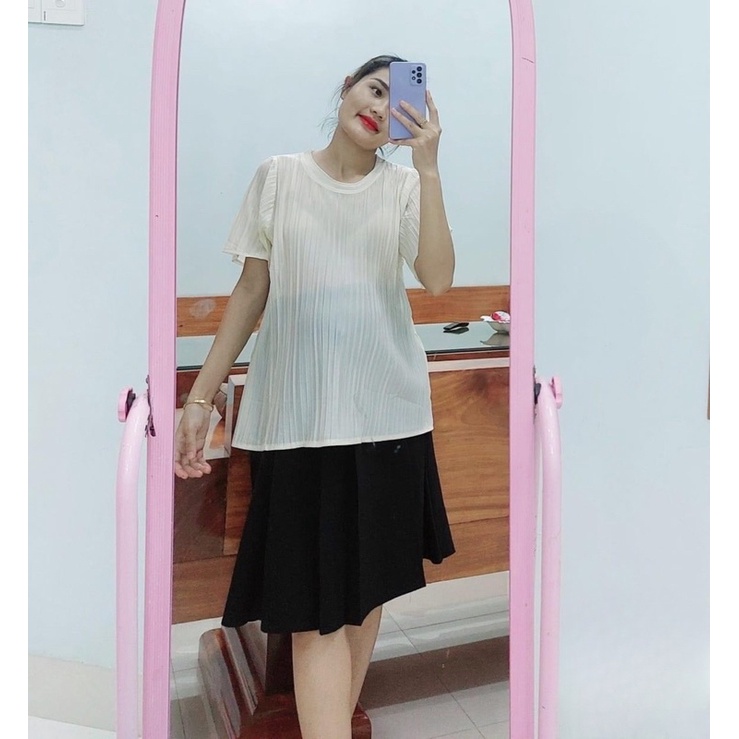 Chân váy bầu xếp li dáng dài thời trang