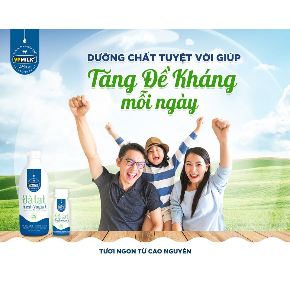 15 chai Sữa chua uống VPMilk Đà Lạt Fresh Yogurt - dành cho mọi lứa tuổi (200ml - 450ml - 950ml)