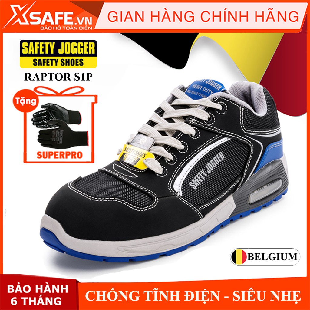 Giày bảo hộ lao động nam Jogger Raptor S1P da nubuck, vải lưới thoáng khí, siêu nhẹ, đệm khí nâng đỡ gót,cấu tạo phi kim