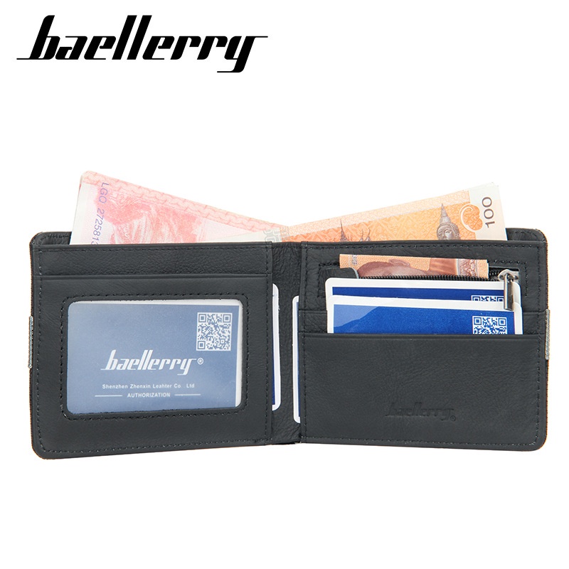 Ví ngắn Baellerry bằng vải canvas họa tiết kẻ ô nhiều ngăn đựng thẻ dành cho nam