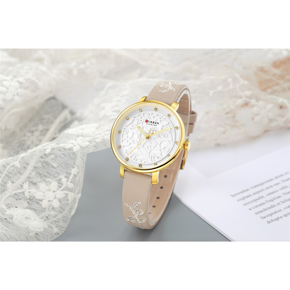 Đồng Hồ Quartz CURREN 9046L Chống Thấm Nước Phối Dây Đeo Da Thời Trang Cho Nữ