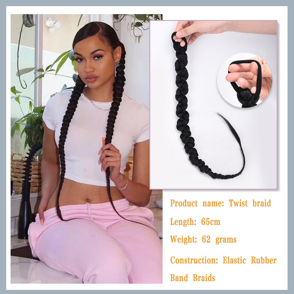 Tóc Giả Thắt Bím Đuôi Ngựa Bằng Sợi Tổng Hợp Co Giãn Màu Đen Phong Cách Hip Hop