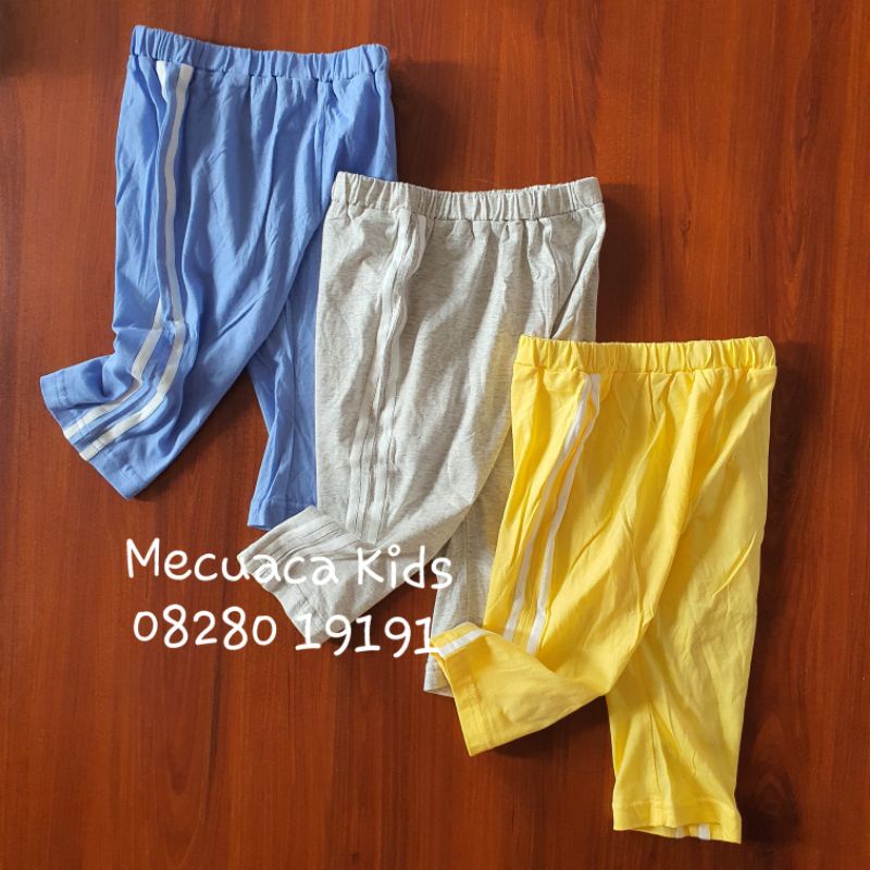 Quần ngố lửng cotton giấy mềm mỏng phối sọc Happy Land xuất Hàn dư xịn cho bé trai bé gái