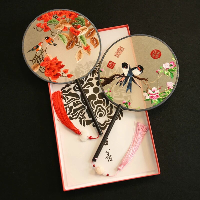 (Ảnh thật)Phụ kiện cổ trang quạt tròn giấy lụa cầm tay cao cấp tặng kèm tua rua nhiều họa tiết độc đáo Pura Vida