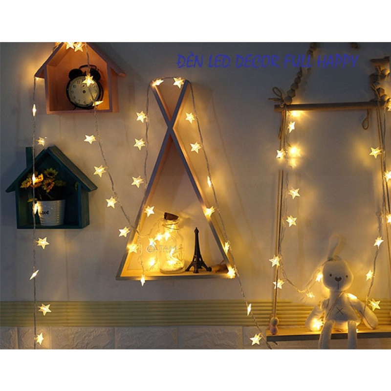 Dây đèn led hình ngôi sao, hình tròn bi trang trí noel, sinh nhật, tiệc cưới, dây đèn led 5m, đủ màu