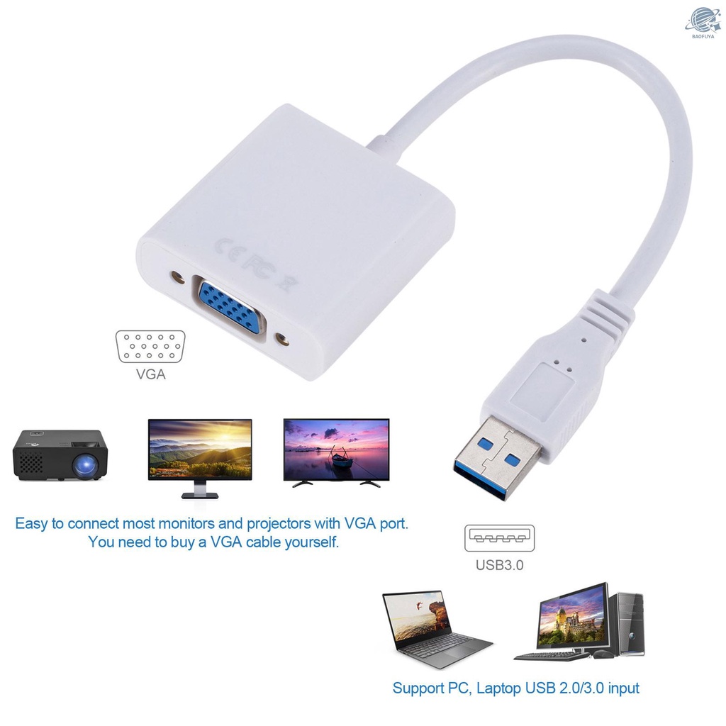 BF USB3.0 To VGA Adapter USB to VGA External Video Card VGA Converter for Desktop Laptop PC to Monitor Projector