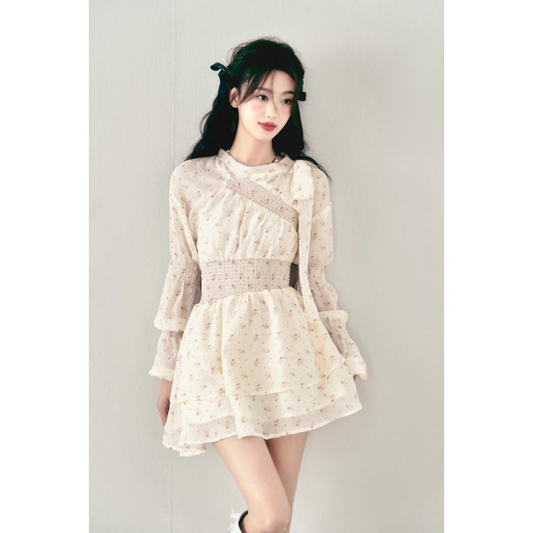 1 Đầm Hoa Tay Dài Thiết Kế Dáng Ôm Thời Trang Mùa Hè Xinh Xắn Cho Nữ