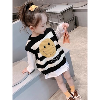 Set áo len mongtogi mặt cười váy zip cho bé gái