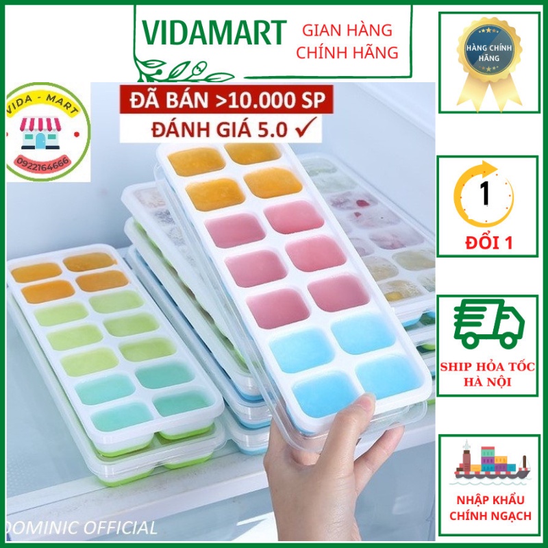 Khay Đá Silicon Có Nắp Đậy 14 Viên, Khay Đựng Đá Tủ Lạnh, Làm Đá Thạch Kem Bảo Quản Chống Mùi Tuyệt Đối (vidamart)