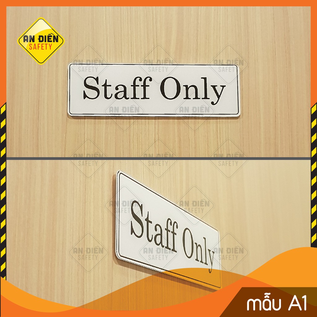 Bảng tên phòng nhân viên - STAFF ONLY bằng mica cao cấp, kèm miếng keo dán tường 3M, kích thước 19x6cm