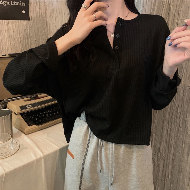 COZOK Áo Thun Dệt Kim Tay Dài Dáng Rộng Thời Trang Cá Tính
