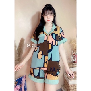 Bộ đồ pizama tay cộc quần cộc chất lụa Latin cao cấp