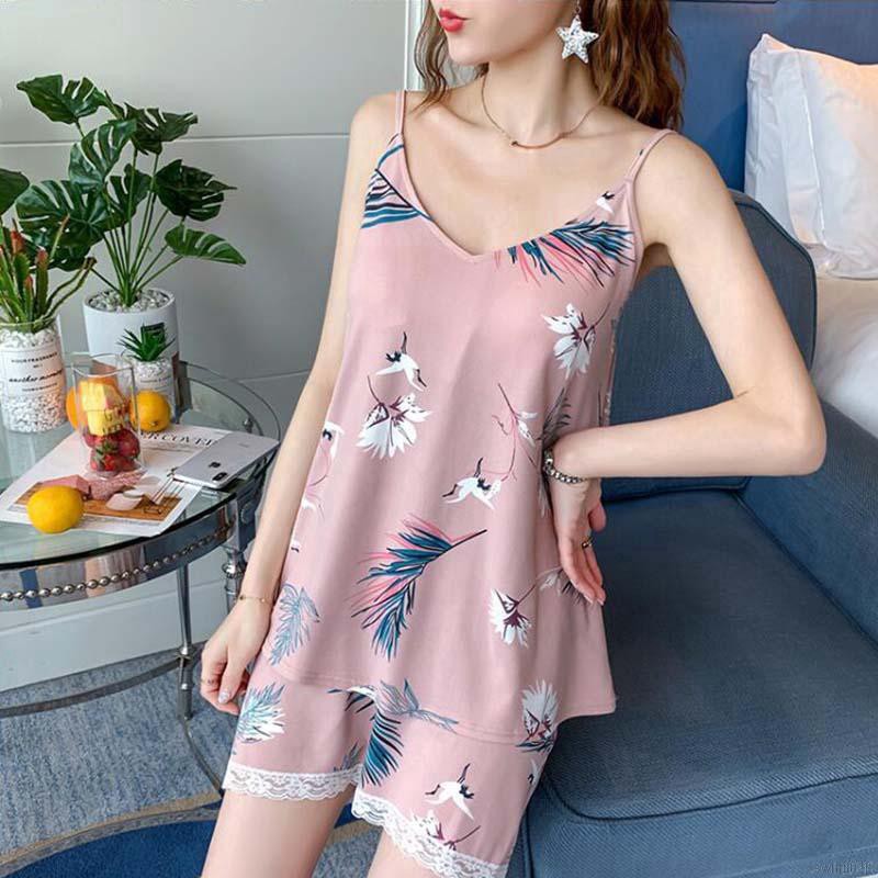 Pijama sát nách cổ chữ V in họa tiết ngọt ngào cho nữ | BigBuy360 - bigbuy360.vn