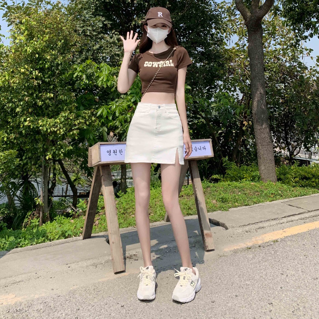 Chân váy jean Chữ A Lưng Cao Thời Trang Hàn Quốc Cho Nữ