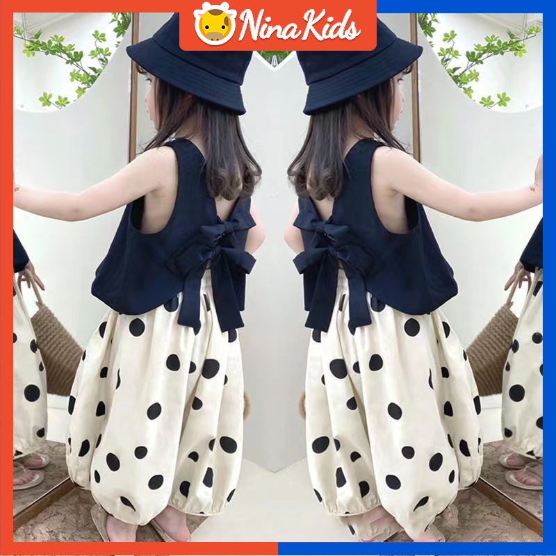 Bộ Áo In Họa Tiết Chấm Bi + Quần Ống Rộng Chống Muỗi Thời Trang Mùa Hè Cho Bé Gái 1-6 Tuổi