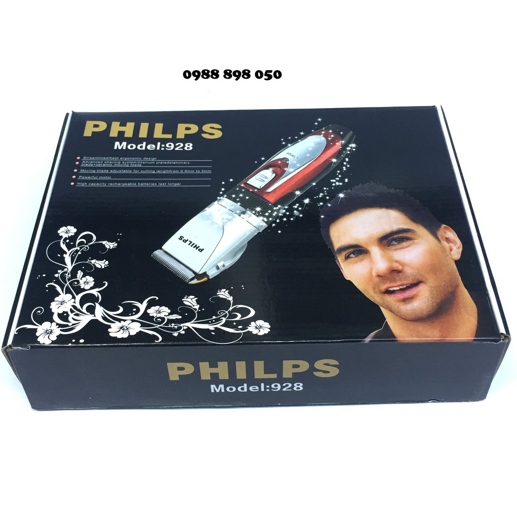 Tông Đơ Cắt Tóc PHILPS model:928, tăng đơ hớt tóc - Pin sạc. Kèm phụ kiện 2 kéo cắt tỉa, đèn, áo choàng.