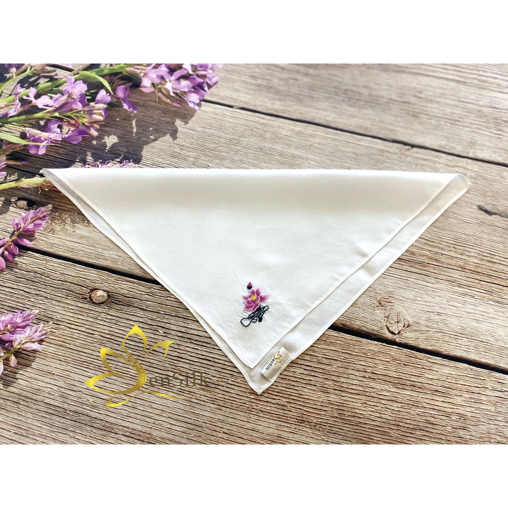 Khăn Mùi Xoa Lụa Cao Cấp SenSilk thêu Quốc hoa Việt Nam 35x35cm, Quà Tặng khách nước ngoài