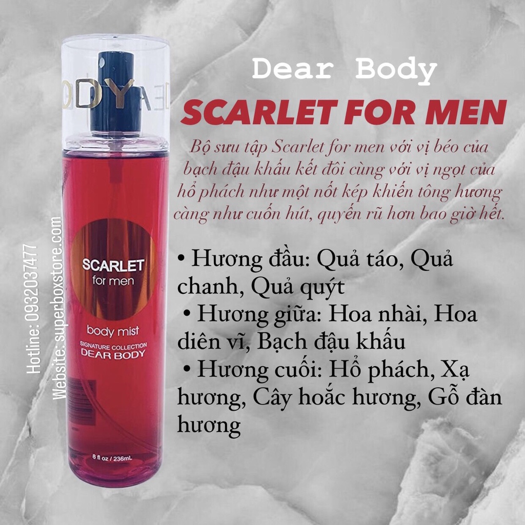 BODY MIST DEAR BODY 236ml - XỊT THƠM TOÀN THÂN - Dành Cho Nam