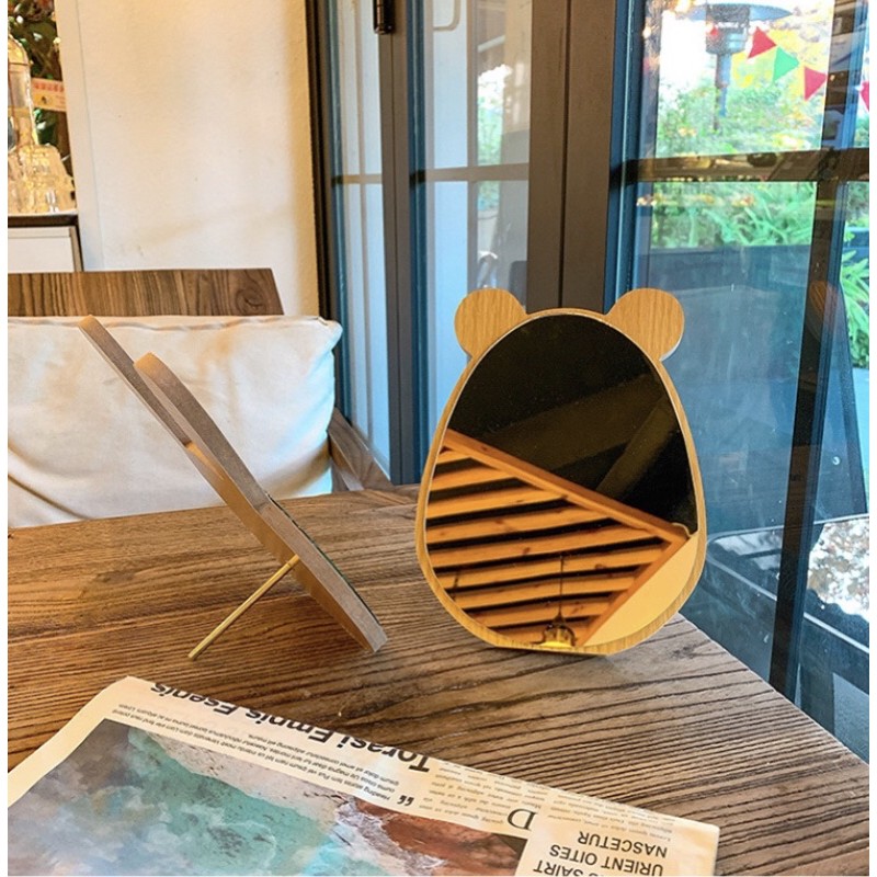 Gương tai thỏ tai gấu viền gỗ phong cách Hàn quốc