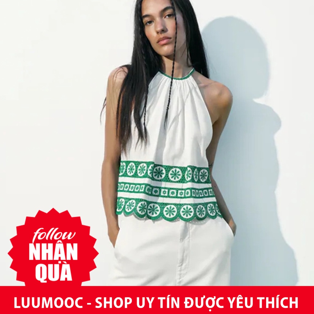 Áo Zara không tay họa tiêt hoa green thêu đột gấu cực đẹp A01SNBG43N10