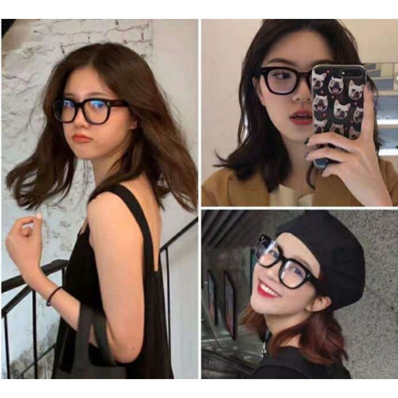 (Tặng găng nắng) Mắt kính giả cận gọng chữ V thời trang phong cách retro Hàn Quốc